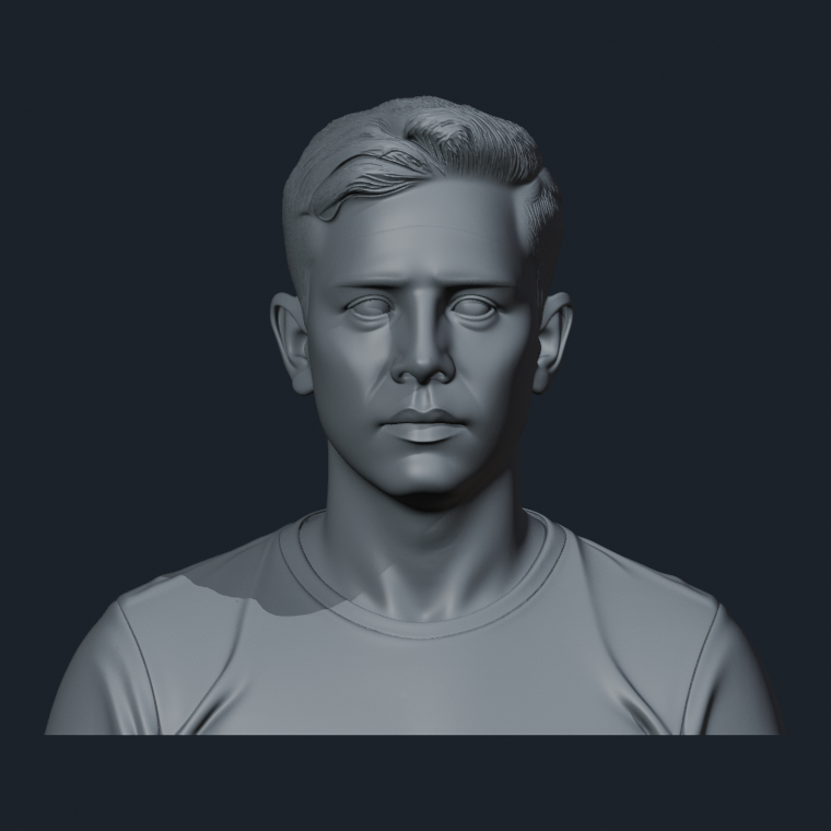 Front view of the final 120 mm portrait mesh rendered from the Blender project